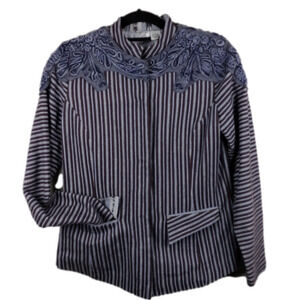 Berek Brown Striped Bell-Boy Collar Long Sleeve High Low Button Front Blazer